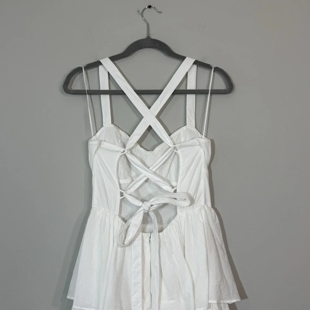 Abercrombie & Fitch COTTON Tiered White Maxi Dress Sz M Smocked Bodice Wedding